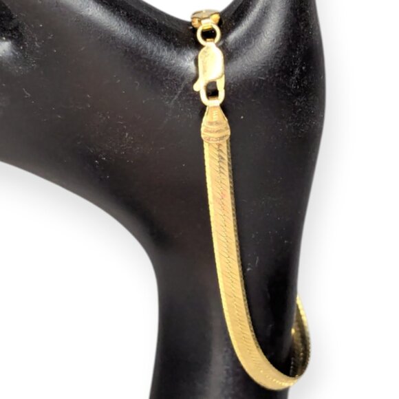 Vintage Milor Italy 14k Gold Herringbone Bracelet 8" w/Lobster Claw Clasp Signed - Picture 3 of 15